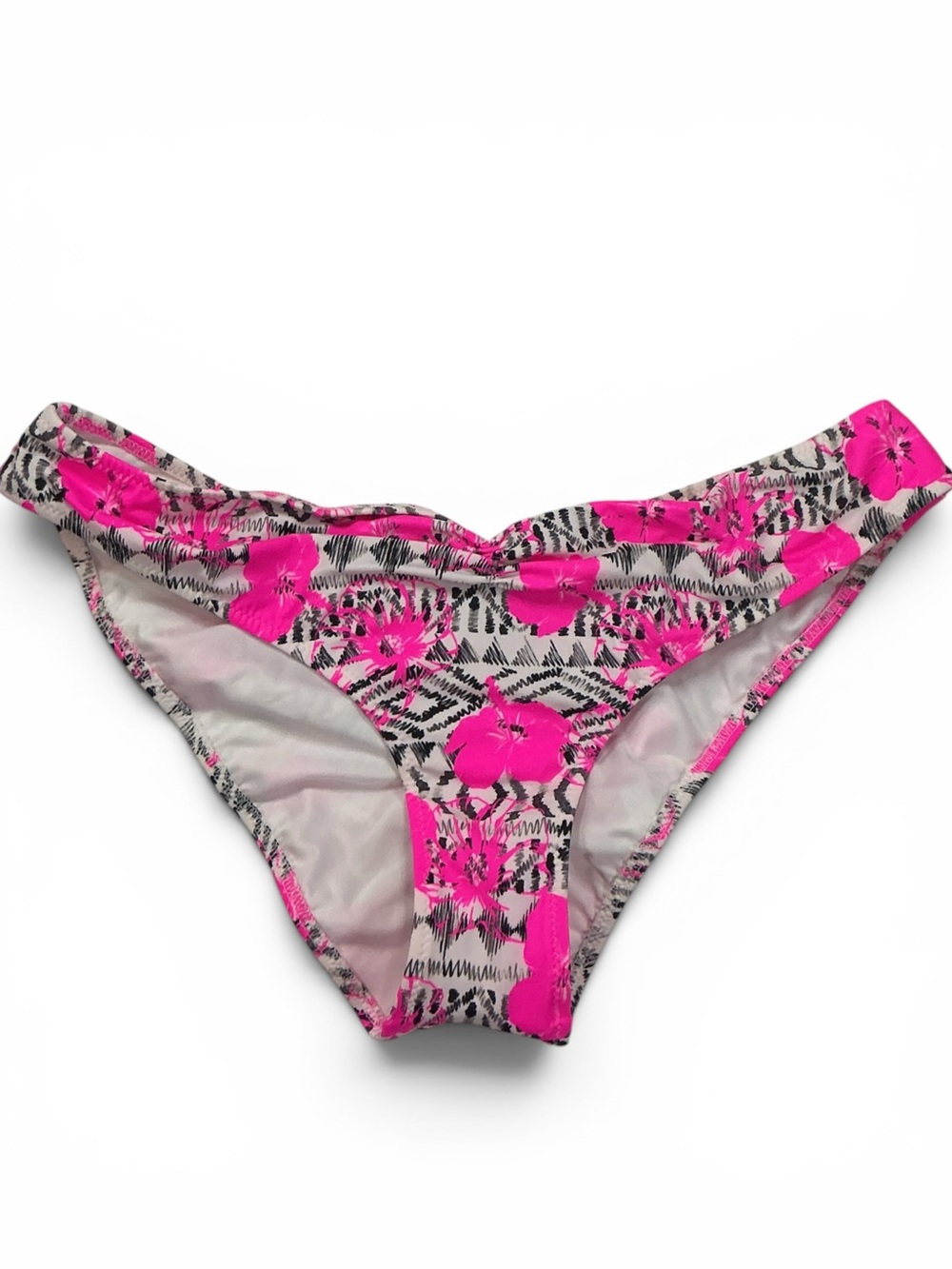 PINK VS Black and Pink Hibiscus Cheeky Bikini Bottoms NWOT Size Medium